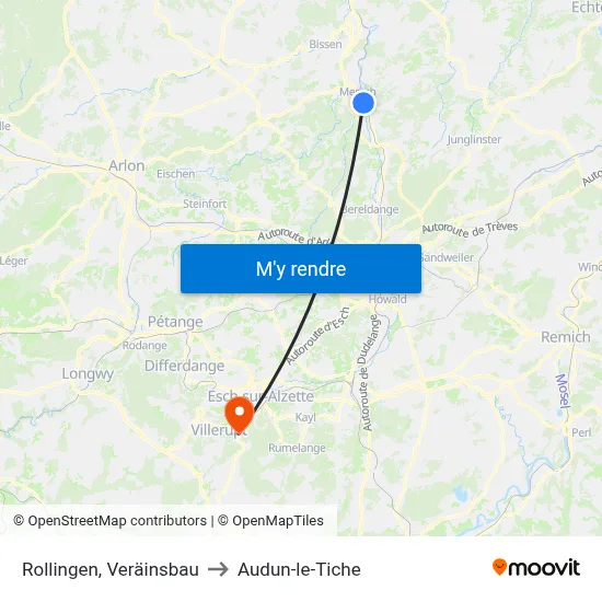 Rollingen, Veräinsbau to Audun-le-Tiche map