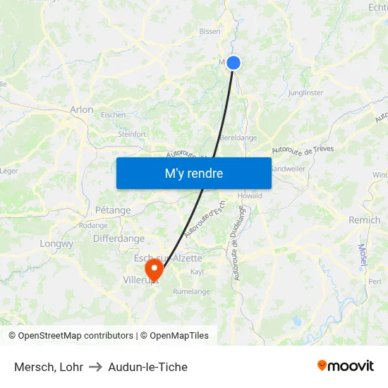 Mersch, Lohr to Audun-le-Tiche map