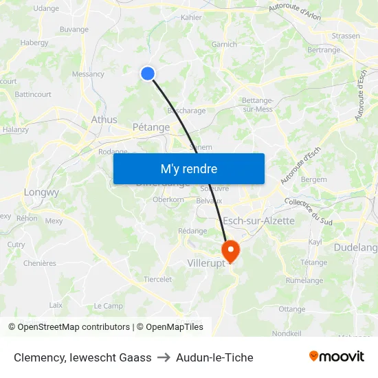 Clemency, Iewescht Gaass to Audun-le-Tiche map
