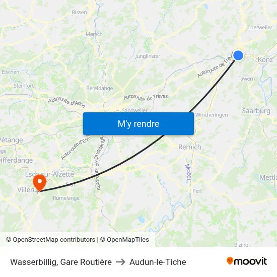 Wasserbillig, Gare Routière to Audun-le-Tiche map