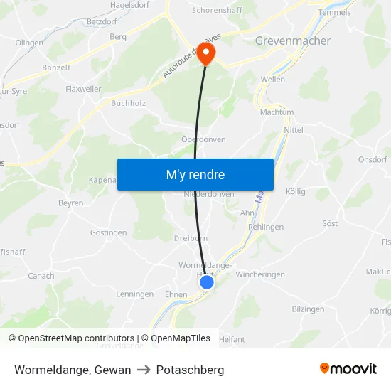 Wormeldange, Gewan to Potaschberg map