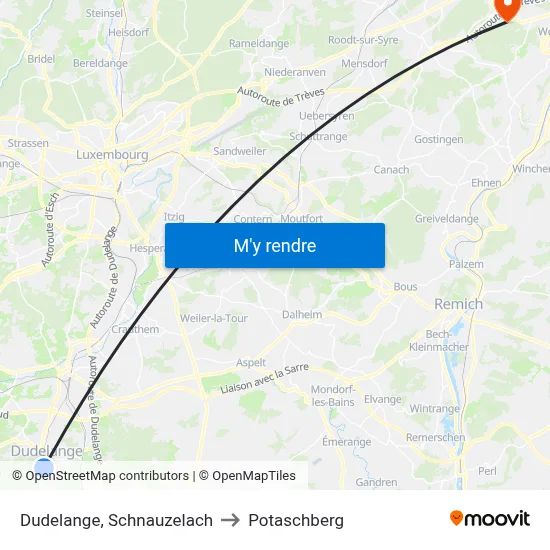Dudelange, Schnauzelach to Potaschberg map