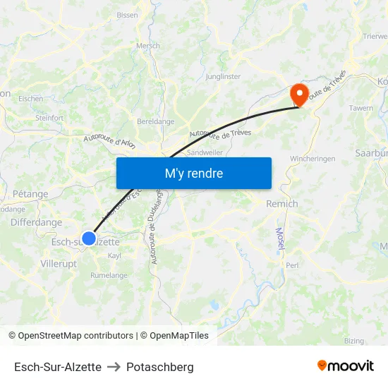 Esch-Sur-Alzette to Potaschberg map