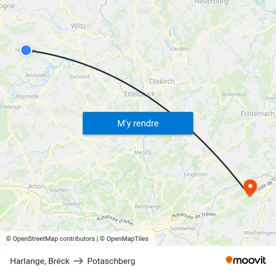 Harlange, Bréck to Potaschberg map