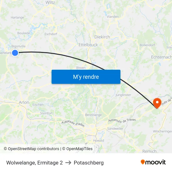 Wolwelange, Ermitage 2 to Potaschberg map