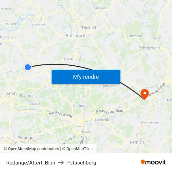 Redange/Attert, Bian to Potaschberg map
