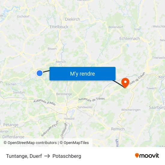 Tuntange, Duerf to Potaschberg map