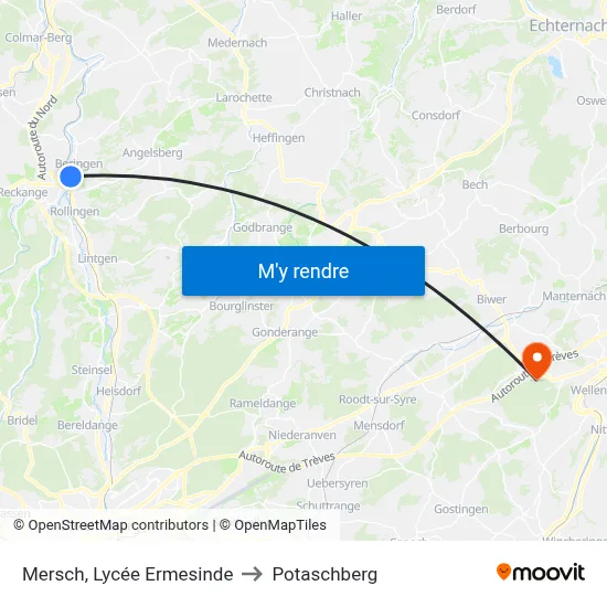 Mersch, Lycée Ermesinde to Potaschberg map