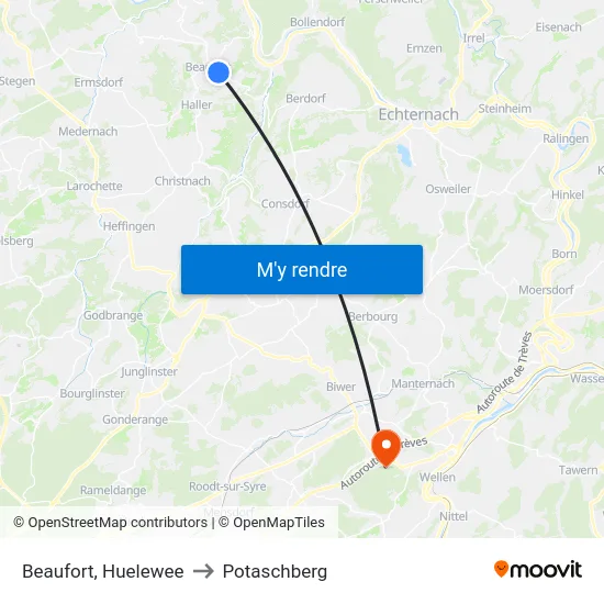 Beaufort, Huelewee to Potaschberg map