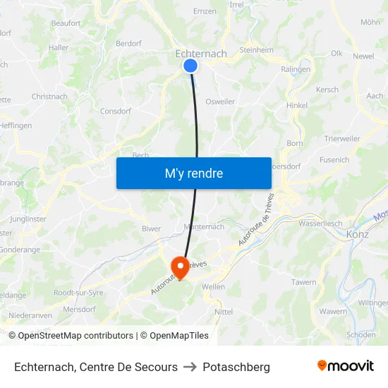 Echternach, Centre De Secours to Potaschberg map