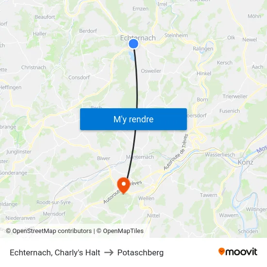 Echternach, Charly's Halt to Potaschberg map