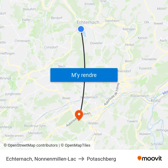 Echternach, Nonnenmillen-Lac to Potaschberg map