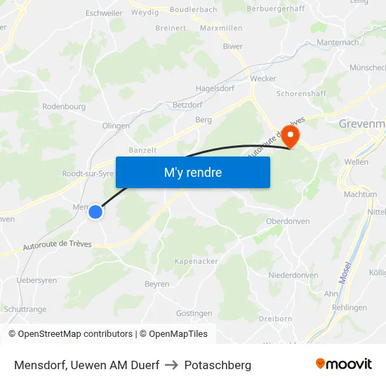 Mensdorf, Uewen AM Duerf to Potaschberg map
