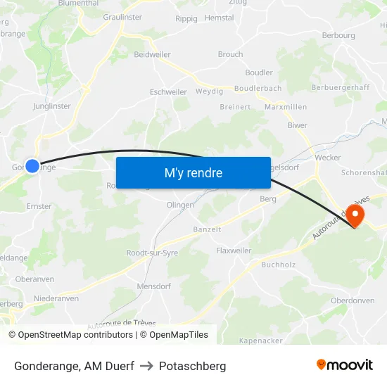 Gonderange, AM Duerf to Potaschberg map