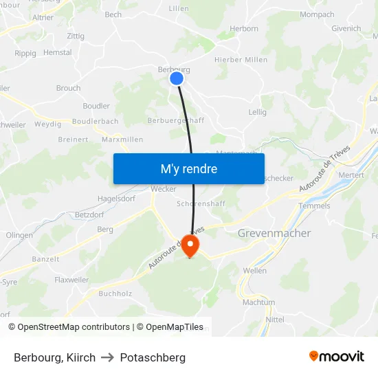 Berbourg, Kiirch to Potaschberg map