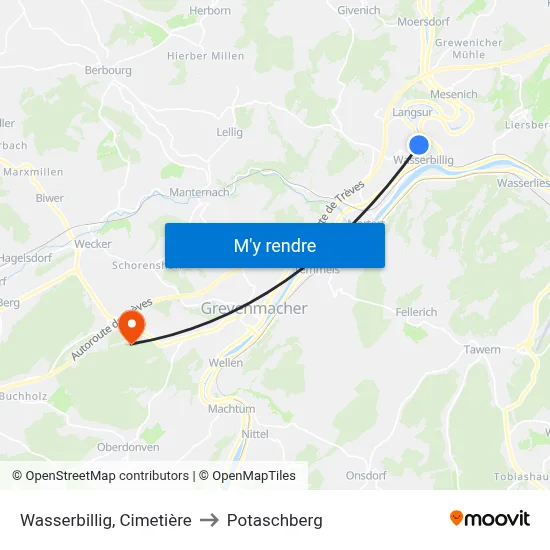 Wasserbillig, Cimetière to Potaschberg map