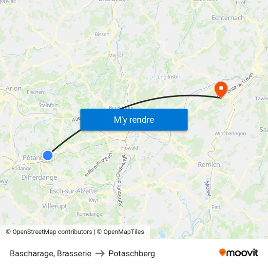Bascharage, Brasserie to Potaschberg map
