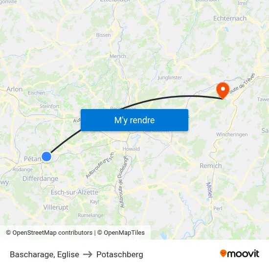 Bascharage, Eglise to Potaschberg map
