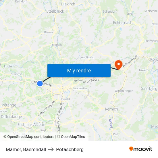 Mamer, Baerendall to Potaschberg map