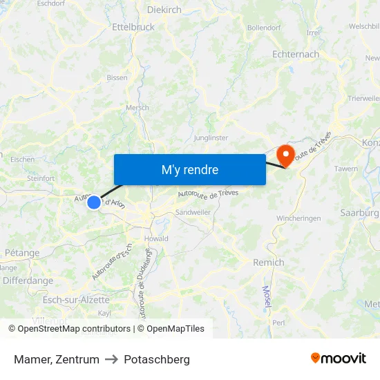 Mamer, Zentrum to Potaschberg map