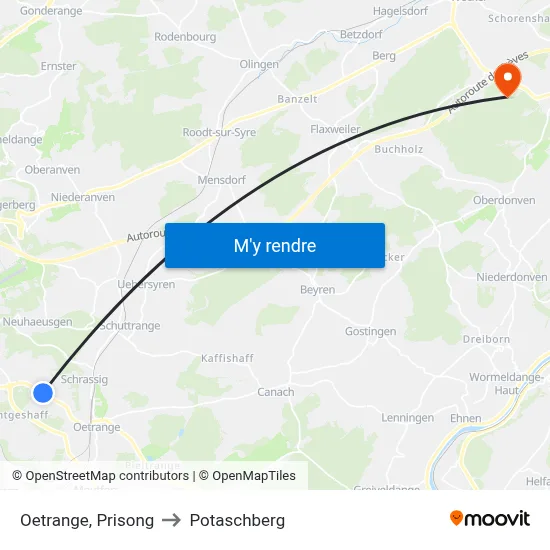 Oetrange, Prisong to Potaschberg map