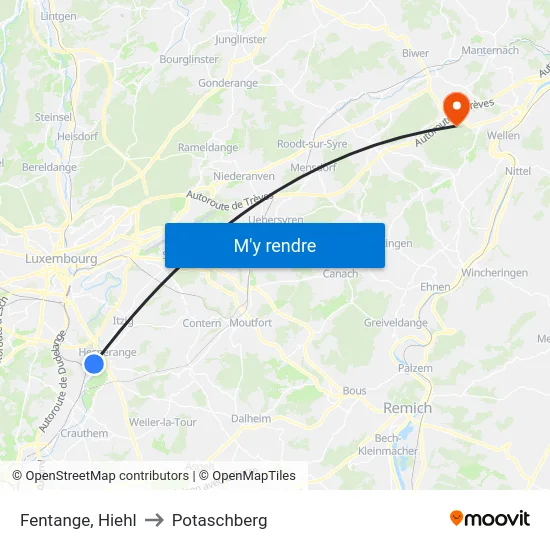 Fentange, Hiehl to Potaschberg map