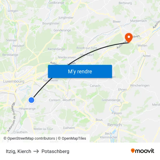 Itzig, Kierch to Potaschberg map