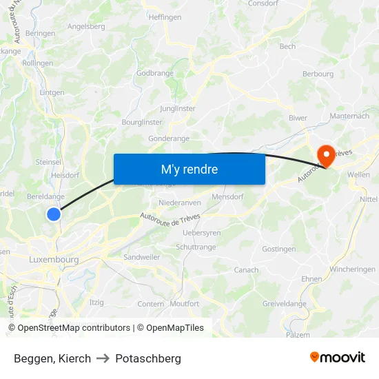 Beggen, Kierch to Potaschberg map