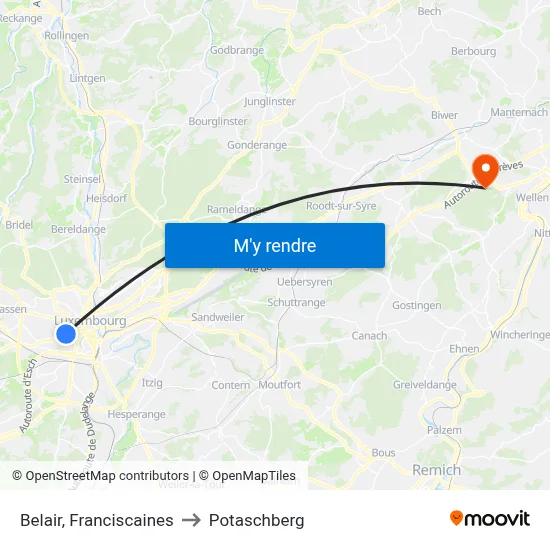 Belair, Franciscaines to Potaschberg map