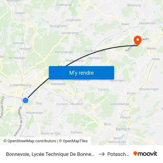 Bonnevoie, Lycée Technique De Bonnevoie/Quais to Potaschberg map