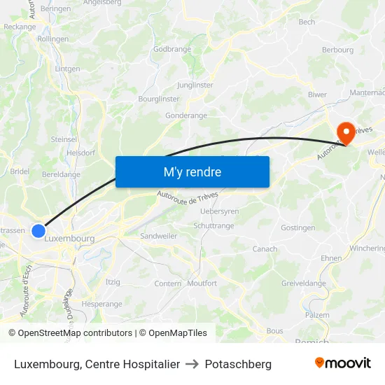 Luxembourg, Centre Hospitalier to Potaschberg map