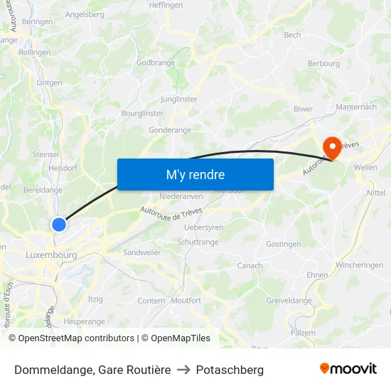 Dommeldange, Gare Routière to Potaschberg map