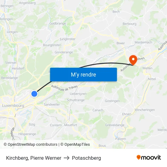 Kirchberg, Pierre Werner to Potaschberg map