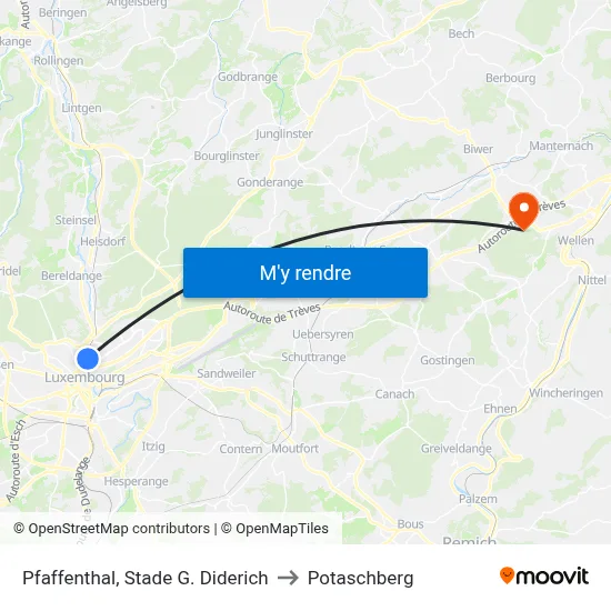 Pfaffenthal, Stade G. Diderich to Potaschberg map