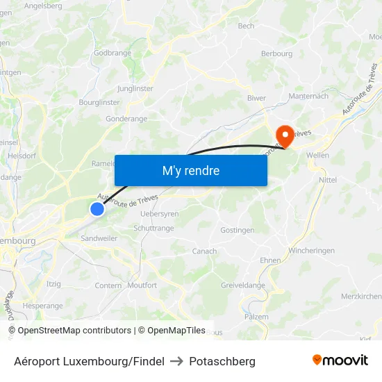 Aéroport Luxembourg/Findel to Potaschberg map