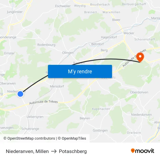 Niederanven, Millen to Potaschberg map
