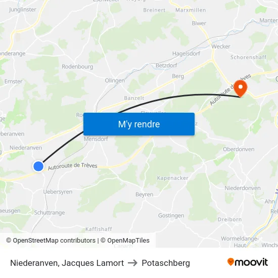 Niederanven, Jacques Lamort to Potaschberg map