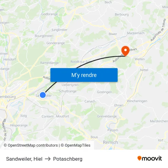 Sandweiler, Hiel to Potaschberg map