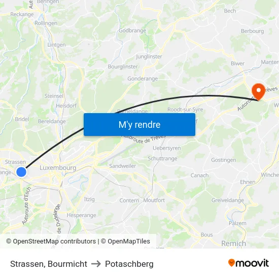 Strassen, Bourmicht to Potaschberg map