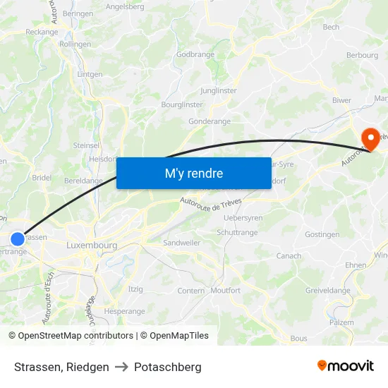 Strassen, Riedgen to Potaschberg map