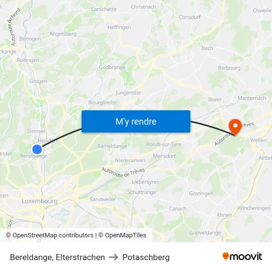Bereldange, Elterstrachen to Potaschberg map