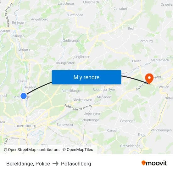 Bereldange, Police to Potaschberg map
