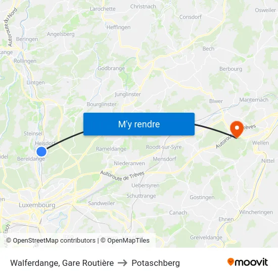 Walferdange, Gare Routière to Potaschberg map