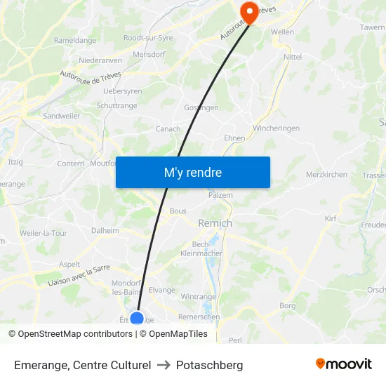 Emerange, Centre Culturel to Potaschberg map