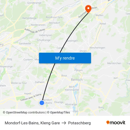 Mondorf-Les-Bains, Kleng Gare to Potaschberg map