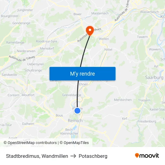 Stadtbredimus, Wandmillen to Potaschberg map