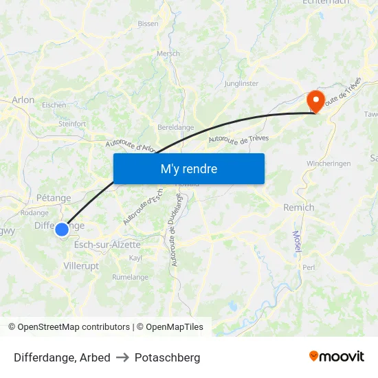 Differdange, Arbed to Potaschberg map