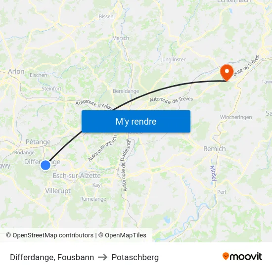 Differdange, Fousbann to Potaschberg map
