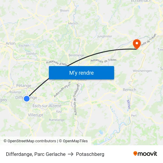 Differdange, Parc Gerlache to Potaschberg map