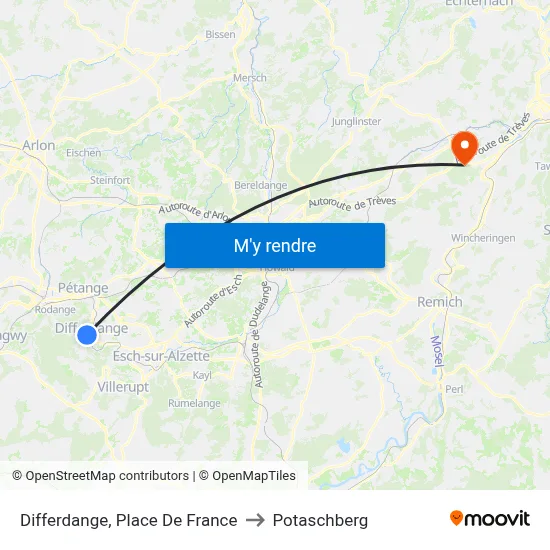 Differdange, Place De France to Potaschberg map